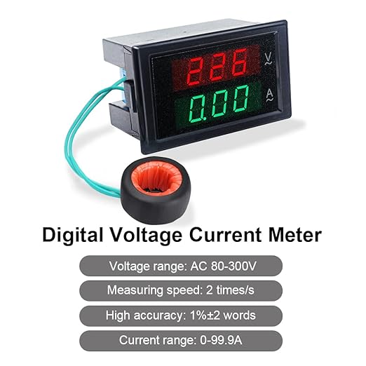 KETOTEK Digital Ammeter Voltmeter AC 80V-300V 100A, 2in1 Multimeter Panel 110V/220V, Volt Amp Meter LED Display Voltage Amperage Detector Tester Gauge with Current Transformer CT