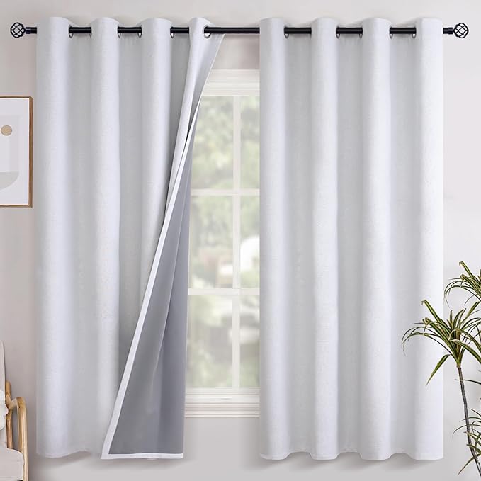 YoungsTex Greyish White Linen Blackout Curtains 63 Inch Length by YoungsTex