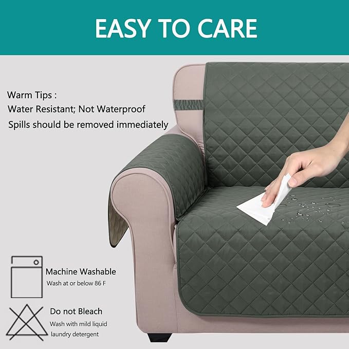 U-NICE HOME Large Sofa Cover Reversible Couch Cover for Dogs with Elastic Straps Water Resistant Furniture Protector for Pets Couch Cover for 4 Cushion Couch (Oversized Sofa, Grey/Beige)