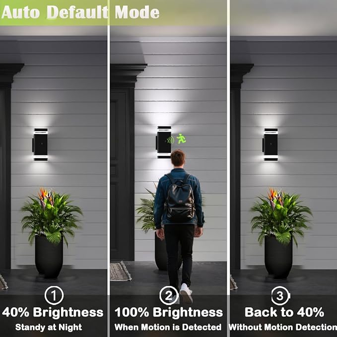 rosykite Motion Sensor Outdoor Wall Lights, Dusk to Dawn Exterior Light Fixtures with 3 Modes, Modern Up Down Wall Sconce, Waterproof Aluminum Porch Light for Garage, Patio, Front Door – Matte Black