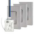 RunLessWire 4-Way Battery-Free DIY Wireless Light Switch Kit 150ft RF Range Self-Powered by Kinetic Energy for Hallways & Stairways: 3 Remote Switches Control 1 5A On/Off Receiver – Gray