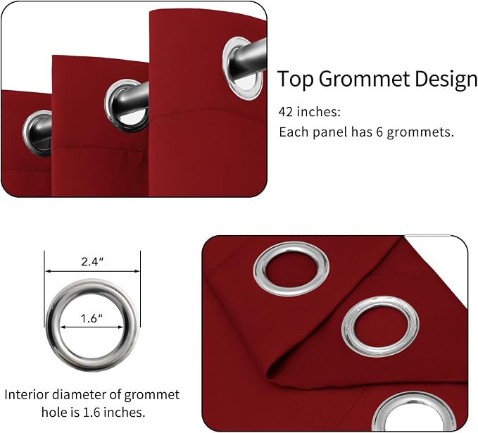 Easy-Going Thermal Grommet Blackout Curtains, 2 Panels 42x45 in | Christmas Red - Image 4
