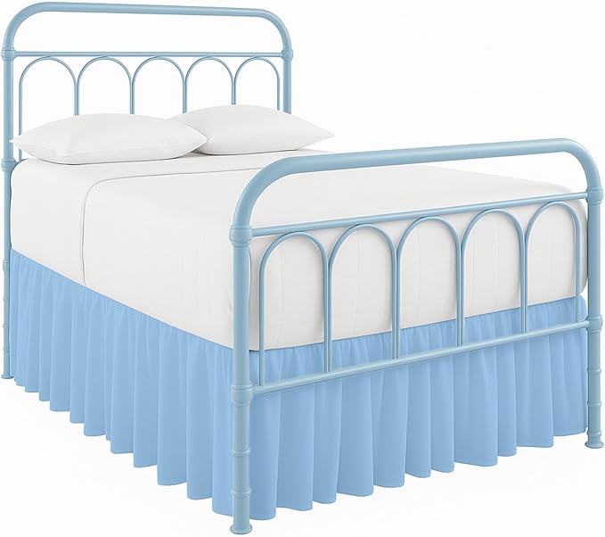 Cottingon Ruffled Bed Skirt with Split Corners-Dust Ruffle - 14" Drop 100% Microfiber Soft,Sheen & Luxurious Look - Bed Skirts (Light Blue -Twin)