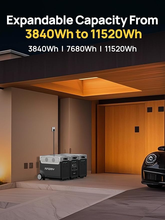 AFERIY 11520Wh Portable Power Station,P310 with 2 Extra Battery,120V 3600W Expandable Capacity LiFePO4 Battery Backup,Solar Generator for Home Use,Outdoor Camping,Power Outage,Camping,RV,Emergencies