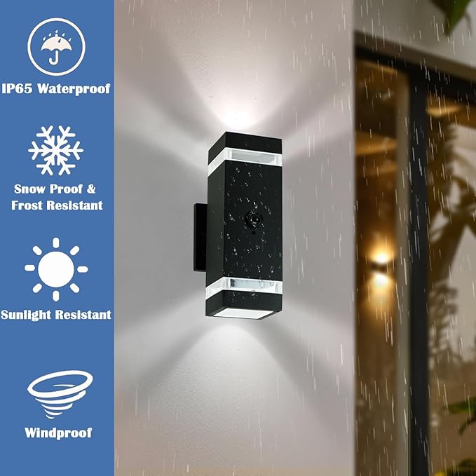 iYogaled Dusk to Dawn Motion Sensor Porch Light with 3 Lighting Modes, Modern Up Down Wall Sconce with GU10 Bulbs, Heavy Aluminum Exterior Light Fixtures for Entryway, Patio, Garage,ETL Listed