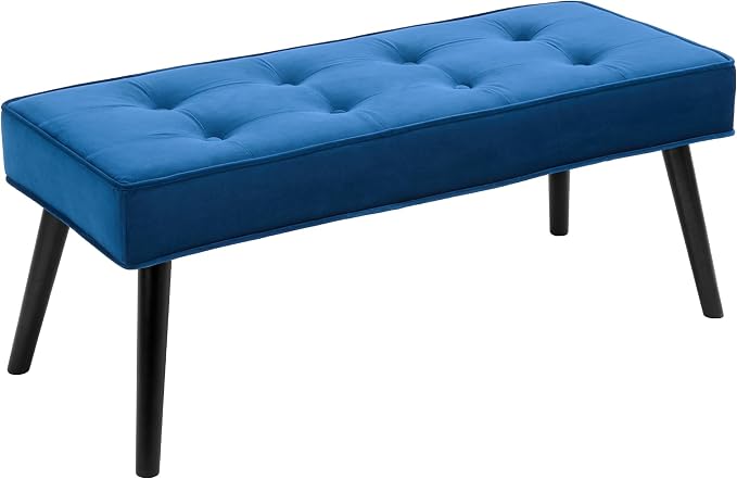 LOULENS Entryway Bench, Dark Blue | Wood Legs, Button Tufted, Upholstered Bench by LOULENS