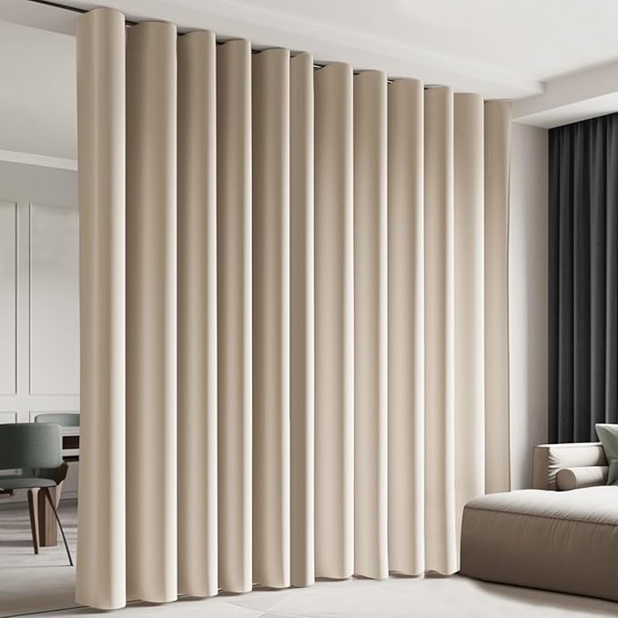 Room Divider Blackout Curtain Track Curtains Wall Dividers Panels Screen for Living Rooms Bedroom Office Privacy Partition Separation, W100 × L96 Inch,1 Panel, Beige