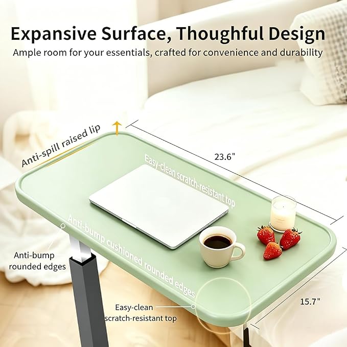 Adjustable Overbed Table with Wheels, Pneumatic Height Lift Rolling Bedside - Image 5
