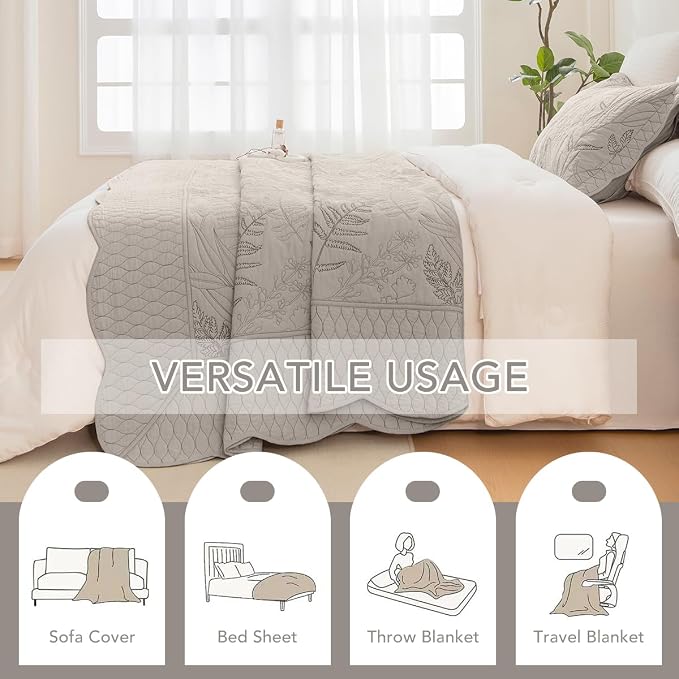 Lady Ann Oversized King Bedspread 120x120, Leaves Pattern Stitching Printed - Image 8