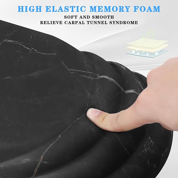 Mouse Pad Wrist Wrist Rest, Comfortable Memory Foam Wrist Rest, Non-Slip PU Base, Ergonomic Wrist Support and Arm Rests for Gaming, Office, Computer Use, Relieve Typing Pain （Black Marble）