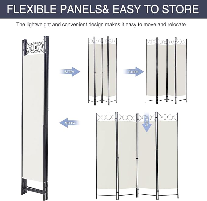 Room Divider 4 Panels 6FT Room Divider Beige Privacy Panel Screens | Wall - Image 4