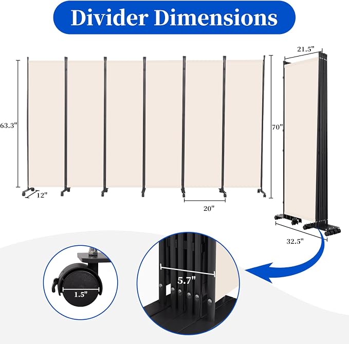 Room Divider 6FT 6 Panel Folding Privacy Screen - Image 5