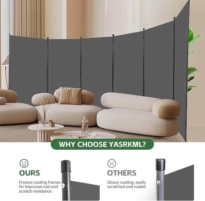 6 Panel Folding Room Divider, Sturdy Frame Freestanding Wall Divider | - Image 2