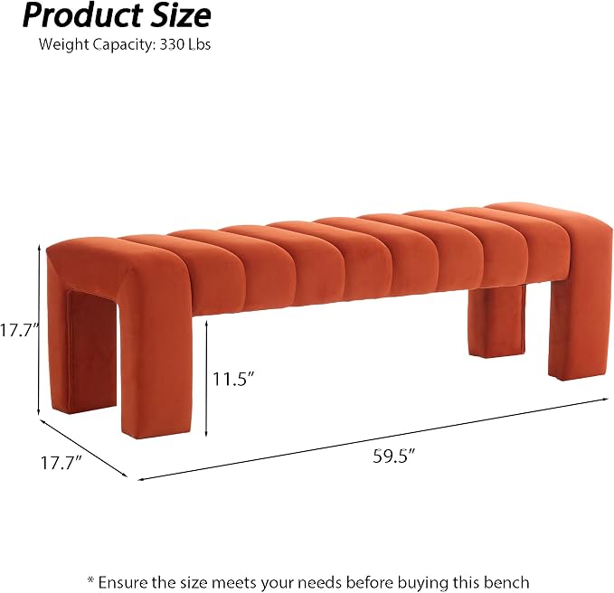 59" Velvet Bench for Bedroom King Size Bed Window End of Bed, Upholstered - Image 2