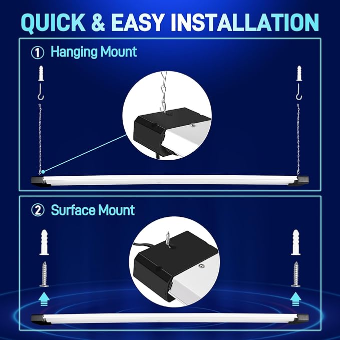 hykolity 5000K LED Shop Light Linkable, 4FT Daylight 42W LED Ceiling Lights for Garages, Workshops, Basements,Hanging or FlushMount, Power Cord W/Built-in ON/Off Switch, 4200lm, ETL- 1 Pack