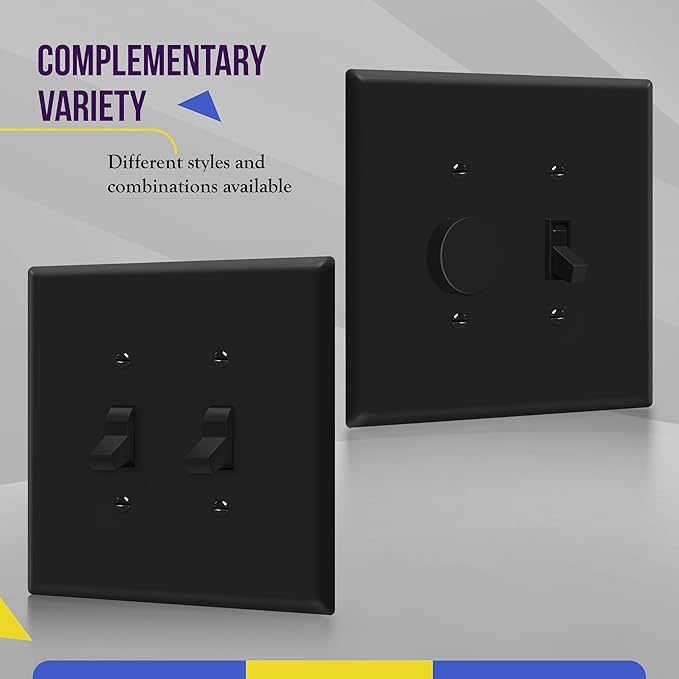 ENERLITES Jumbo Double Toggle Switch Cover, Large Two Gang Light Switch Wall Plate, Gloss Finish, Oversized 2-Gang 5.5" x 5.5", Polycarbonate Thermoplastic, UL Listed, 8812O-BK-5PCS, Black, 5 Pack