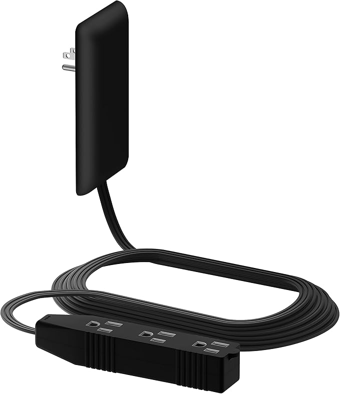 LIDER Flat-Face Outlet Extender with 3 Receptacles, Ultra-Thin Wall Plate Plug with Cord Extender and 3-Outlet Power Strip, 8ft Cord, LWE8-315-BK, ETL-Listed, Black