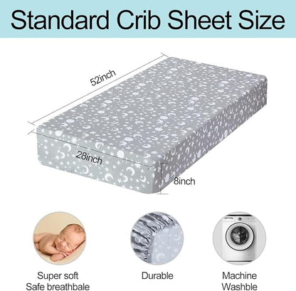 Bimocosy Crib Sheets 4 Pack, Baby Crib Sheets Fitted for Boys and Girls Breathable & Snug Fit, Soft Toddler Bed Sheets for Standard Crib Mattress Nursery Daycare Essentials, Starry Safari