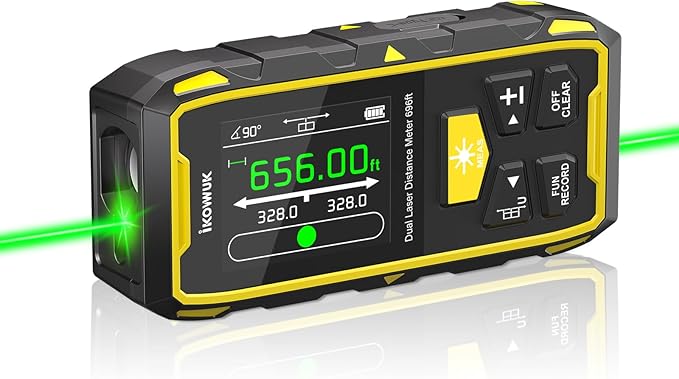IKOVWUK Dual Laser Measuring Tool, 393FT/120M Bilateral Laser Distance Meter 6 Unit Switching, Rechargeable Digital Laser Measure with Backlit LCD Display, Angle Sensor, Multiple Measure Mode