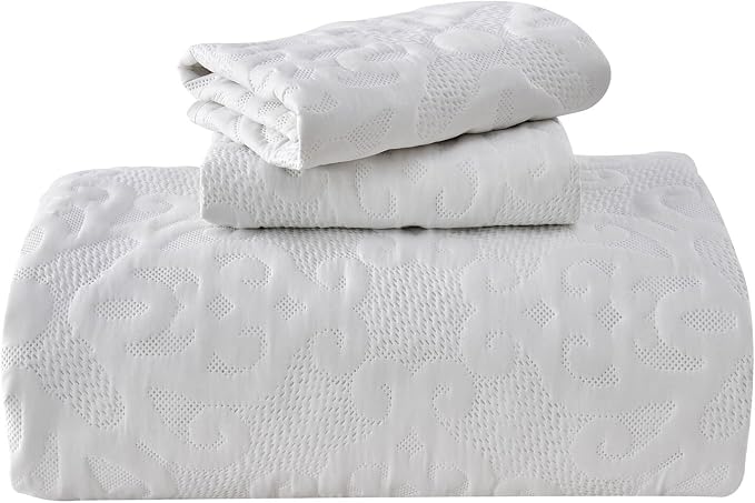 Kingnex 106x96 King Size Lightweight Bedspread Coverlet Set White | 3 Pcs - Image 7