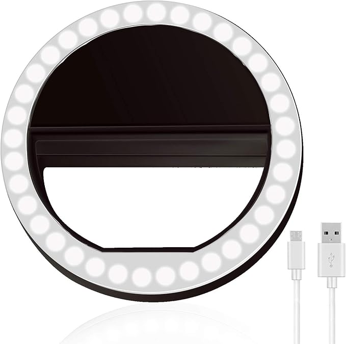 XINBAOHONG Selfie Ring Light Rechargeable Portable Clip-on Selfie Fill Light with 36 LED for Smart Phone Photography, Camera Video, Girl Makes up Black …