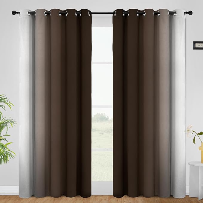 COSVIYA Curtains & Drapes Grommet Ombre Brown Curtains W62 x L84 Inch | - Image 2