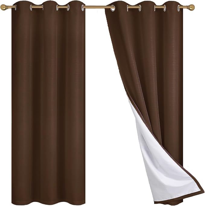 Diraysid 100% Blackout Curtains Chocolate Brown Linen Curtains - Image 9