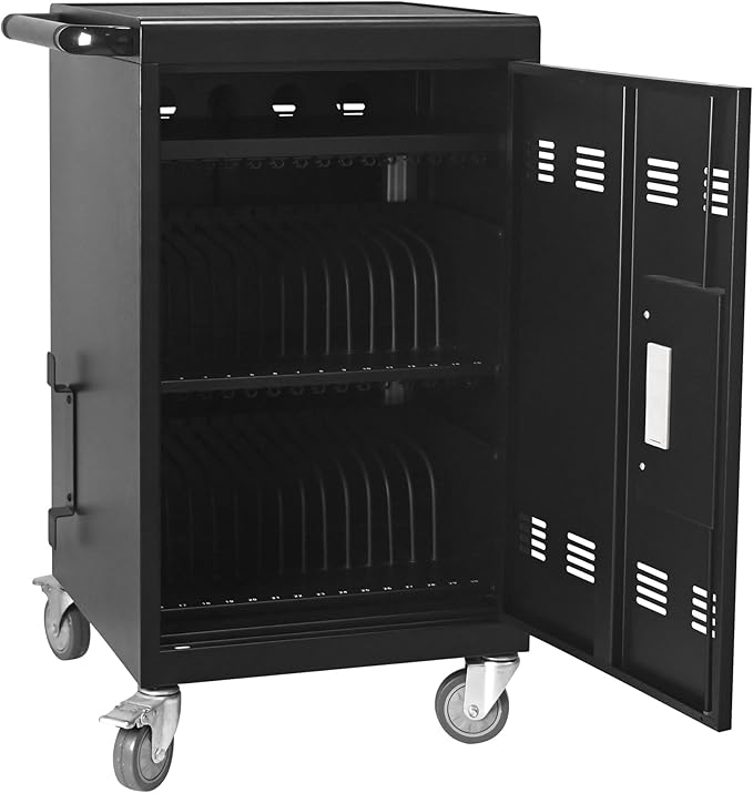 Aokleo Laptop Charging Cart,32 Devices Tablet Storage Carts for pad Up to 16.3" Screen, Classroom Computer Mobile Charging Station for Pads, Chromebooks,Laptops, Updated Password Lock(32 Bay-Black)