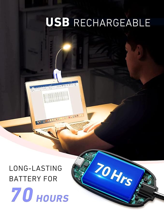 Rechargeable Book Light for Reading in Bed, 80H Reading, 3 Brightness Levels & - Image 3