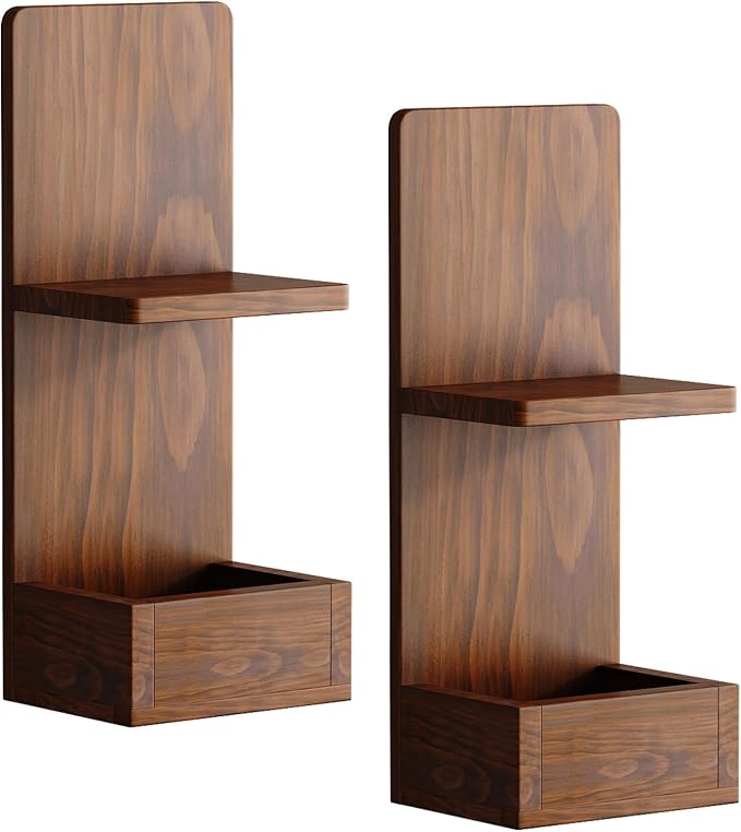 2-Tier Walnut Floating Wall Shelf, Bedroom Storage - Image 4
