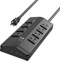 JUNNUJ Heavy Duty Power Strip with 8 Outlets and 4 USB Ports, Metal Wall Mount Surge Protector with 20 Amp 12 Gauge 6 FT Extension Cord for Garage, Industrial, Shop, ETL Listed