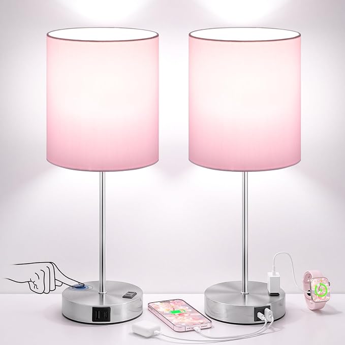 17.6" Pink Touch Lamps for Bedroom Set of 2 - Image 9