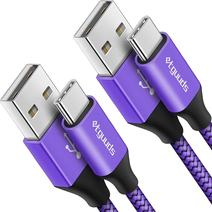 etguuds USB A to USB C Cable 6.6ft, 2-Pack, 3A Fast Charging Type C Charger Cord for iPhone 17 16 15 Pro Max 16e 17 Air, Samsung Galaxy S25 S24 S23 S22 S21 S20 A17 A16 A56 A55 Flip Fold, Purple