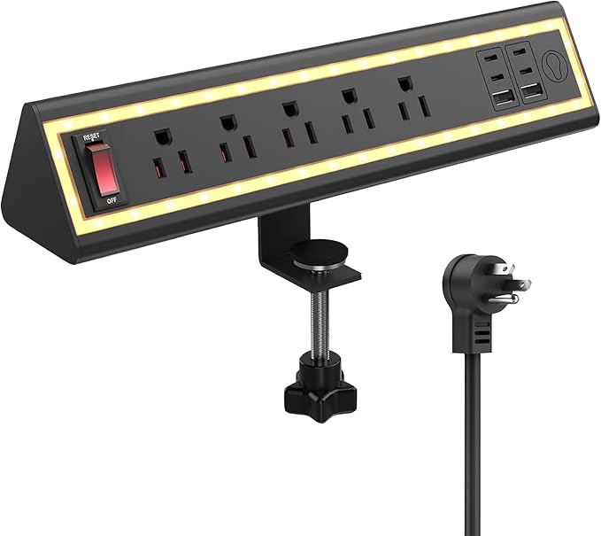Desk Clamp Power Strip with Nightlight, 40W Fast Charging, 6FT Extension Cord by NYYTGE