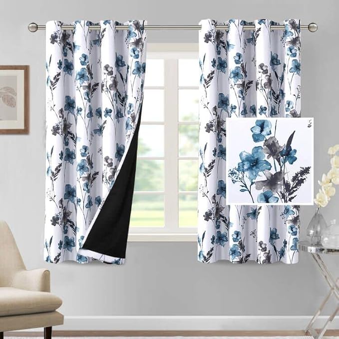 H.VERSAILTEX 100% Blackout Curtains 63 inch Length 2 Panels Set Cattleya Floral by HVERSAILTEX