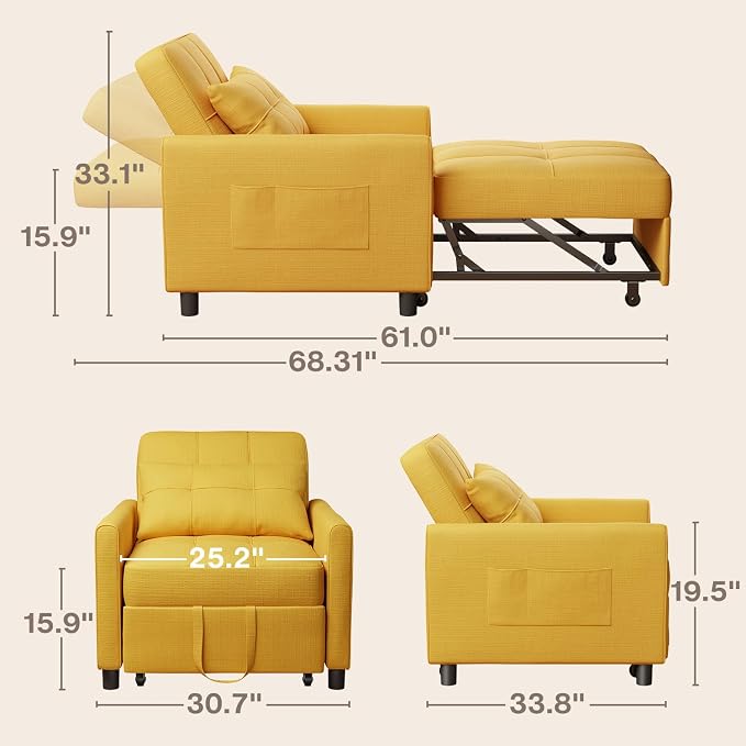 Aiho 3-in-1 Convertible Sleeper Sofa Chair Bed - Image 2