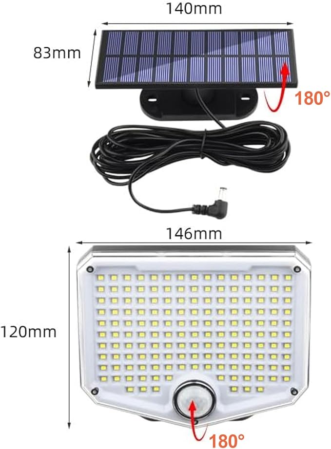 JumJam 153 LED Solar Wall Lights, 180°Beam Angle Solar Security Lights Outdoor, Motion Sensor Lights Outside with Remote, Waterproof Flood Light for Porch, Patio,Yard,Garage,2 Pack