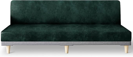 molasofa Leather Like Stretch Futon Slipcover Armless Futon Bed Sofa Cover Furniture Protector with Elastic Bottom, Soft and Washable Futon Cover for Sofa Bed Stay in Place（X Larger，Green）