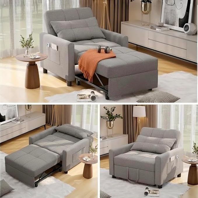 Aiho Convertible Sleeper Chair 3-in-1 Sofa Bed, Light Gray | Adjustable Backrest by AIHO