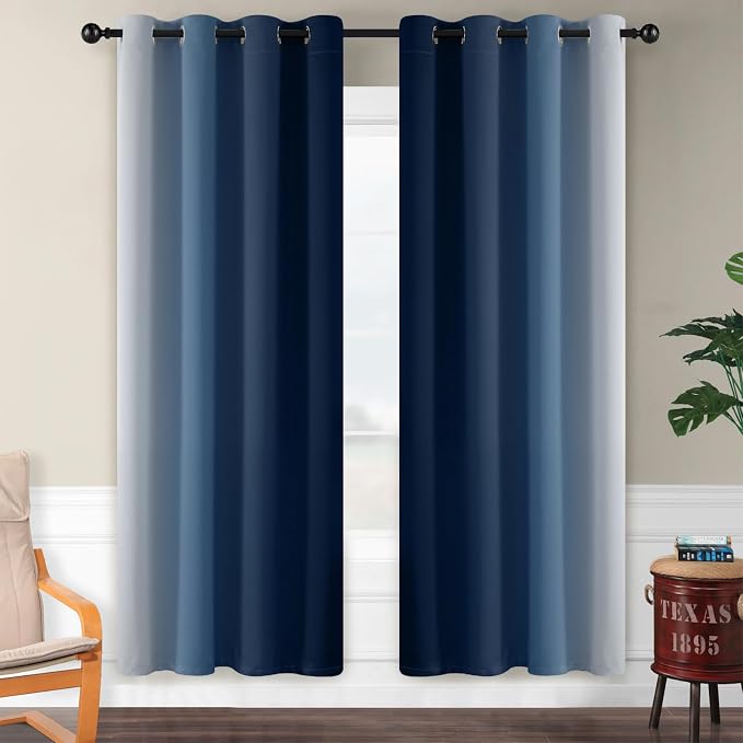 SimpleHome Ombre Blue to Grey White Curtains - Image 2