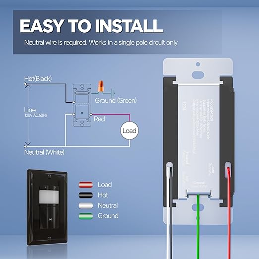 ECOELER Black Motion Sensor Dimmer Switches, Digital Dimmer Light Switch with Motion Sensor, Single Pole, Occupancy & Vacancy Modes, Neutral Wire Required, Wall Plate Included, 4 Pack