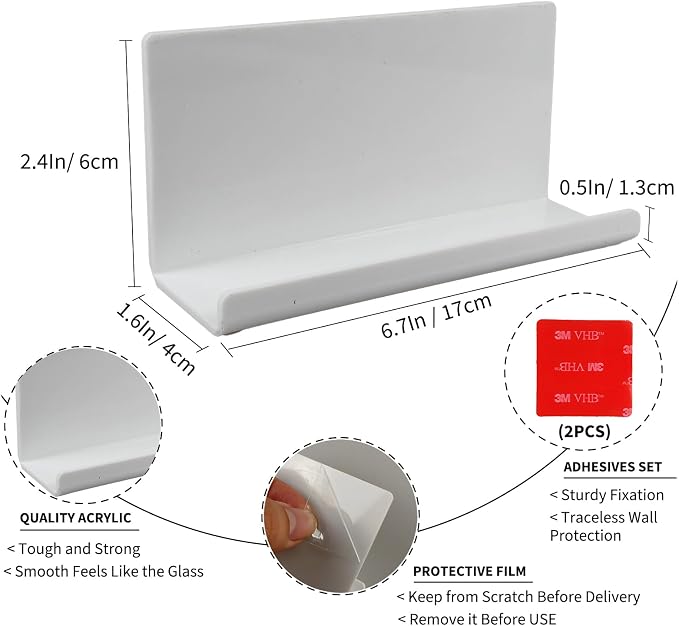 Adhesive Tablet Wall Mounted Phone Holder Acrylic Floating Shelves, eReader - Image 2