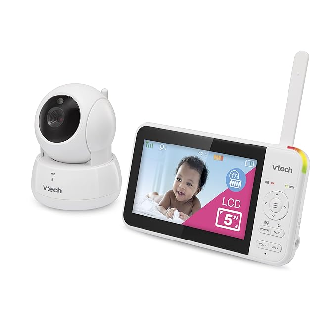 VTech VM924 No WiFi Remote Pan-Tilt-Zoom Video Baby Monitor - 5" LCD Screen, Up to 17Hrs Video/31Hrs Audio Battery, 1000ft Range, Night Vision, Soothing Sounds, Temperature Sensor