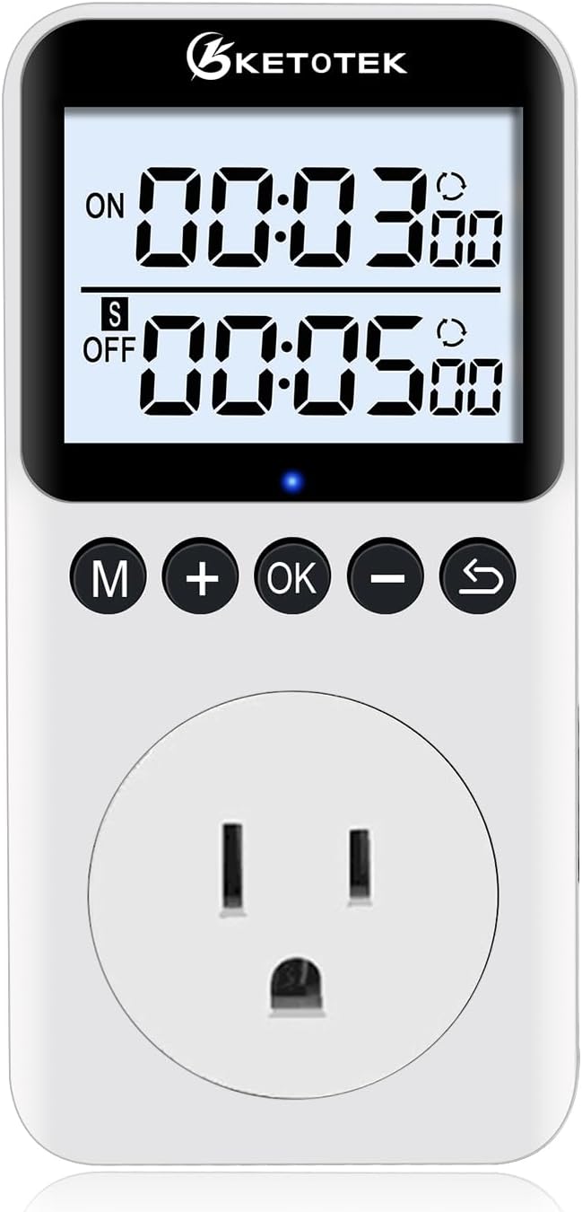 KETOTEK KTTS02 Digital Timer Outlet Plug in Timer Switch Socket Indoor Infinite Repeat Cycle Electrical Timer Switch, Countdown Timers for Lights,Aquarium,Pets Home Appliances