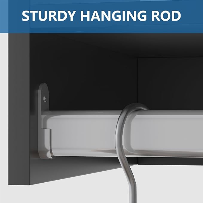 Double Hanging Closet Unit, Modular Closet System, Wood Closet System Organizer with Storage for Walk In Closets, Clothing Rack Wardrobe Closet for Hanging Clothes, Bedroom, Black, 19.5"W