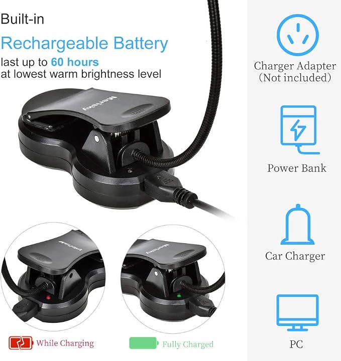 Rechargeable Book Light: Clip on LED Book Light - Image 3