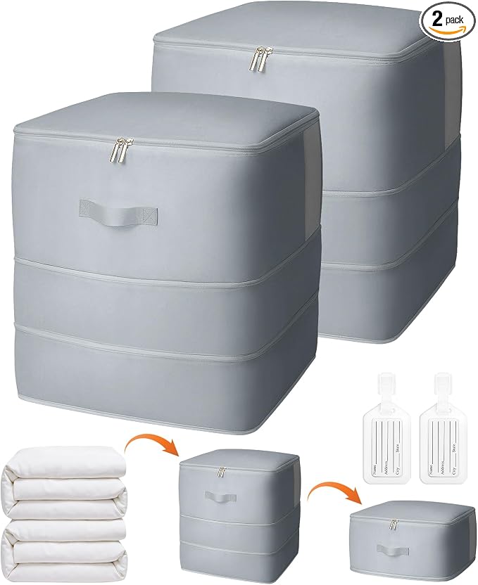 2 Pack Comforter Storage Bag, 136L Blanket Storage Bags Self Compression by Besslly