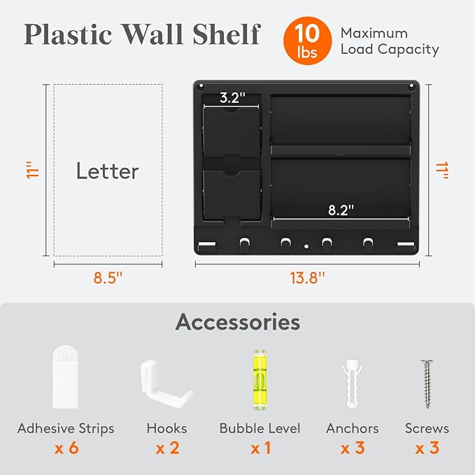 Lifewit Plastic Bedside Wall Shelf, Adhesive Floating Shelves Dorm Decor | - Image 2