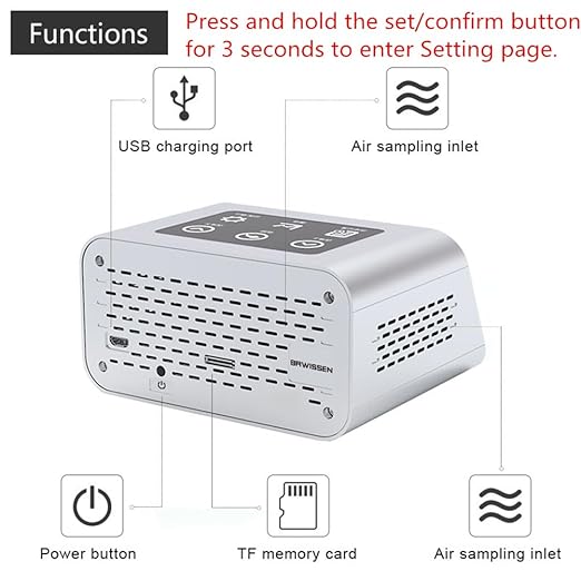 BRWISSEN Air Quality Monitor Indoor AQI Dust Meter Pollution Tester Particle Counter (PM+TVOC+HCHO+CO2)