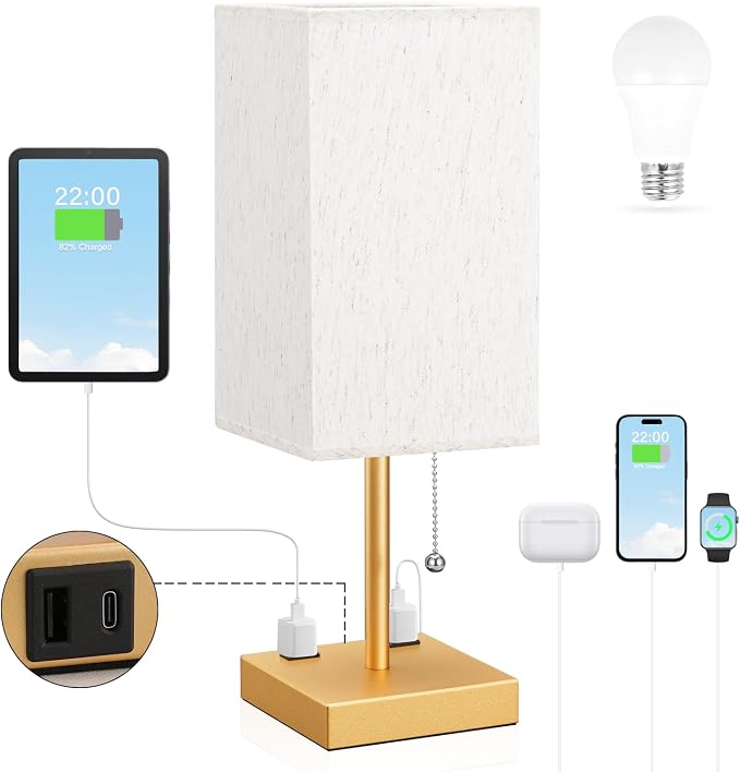 Gold Bedside Lamp for Bedroom by Aooshine